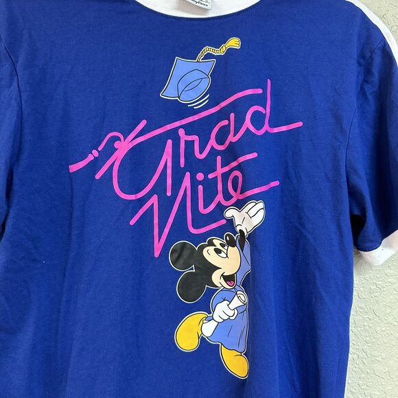 Vintage Disney Parks Mickey Mouse Grad Graduation Nite Night Shirt Sz SM Blue - Picture 3 of 6